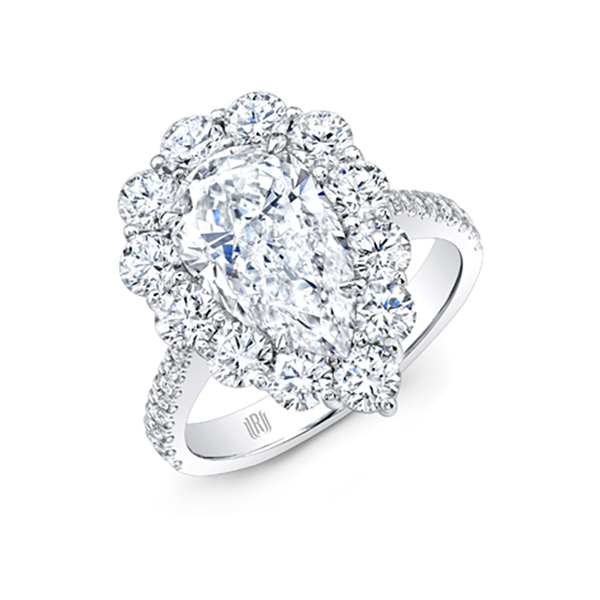 Platinum Pear Shaped Diamond with Halo Engagement Ring